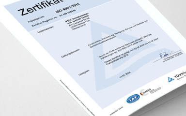 Zertifikat ISO 9001:2015 der ATEC Armaturenbau und -technik GmbH